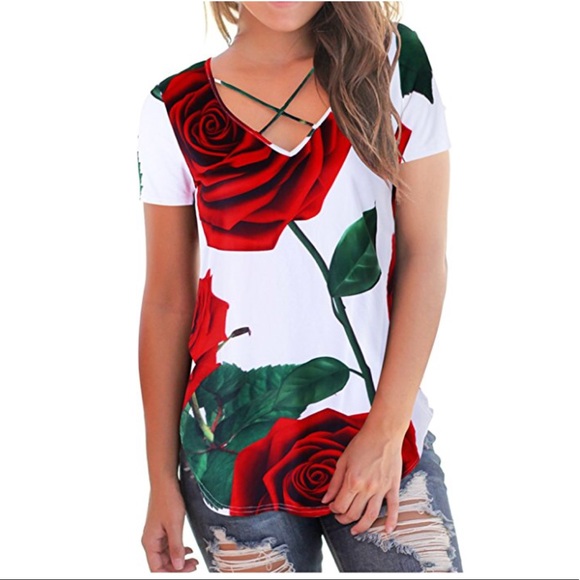 Beautiful women t shirt short sleeve floral print - Picture 4 of 5